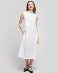 Robe sans manches avec ceinture à nouer -Blanc