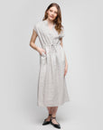 Sleeveless dress with tie belt -Grey