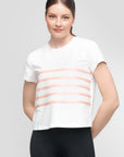 T-shirt manches courtes avec rayures sur le devant -Blanc/Rose