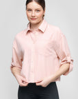 Chemise ML avec manches retroussées -Rose claire