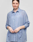 Chemise manches longues avec découpe à la taille -Bleu